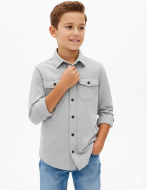 Camisa gris de manga larga con bolsillos infantil  Talla 10