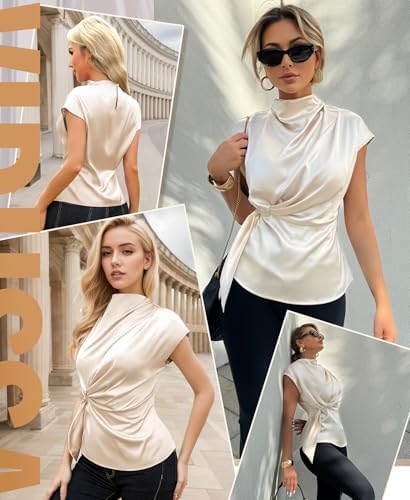 51yKEjAygyL._AC_SY1000_ Blusa elegante de satín beige – Talla M