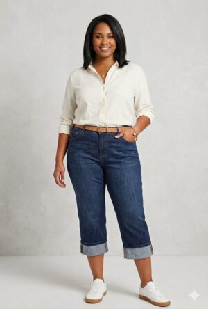 Pantalón Capri Merona – Denim Clásico con Ajuste Relaxed